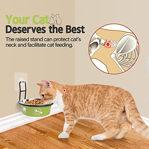 Torlam Elevated Pet Bowls, Wall Mounted Cat Food Dish, Raised Cat Food and Water Bowls, Stainless Steel Elevated Pet Bowls with Stand, Nonslip No Spill Pet Feeding Bowls (2 Packs) (Green) - color: Green
