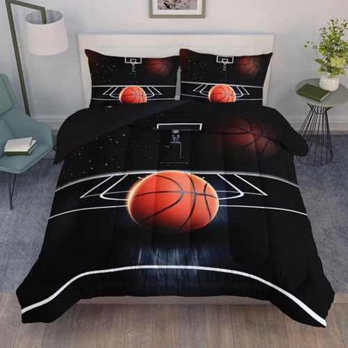 QOOMO 3Pcs Basketball Comforter Set Twin,Sports Bedding Set for Kids | 3Pcs Bedding Set Printed Comforter with 2 Pillowcases,Soft Microfiber,Lightweight and Comfortable,for All seasons - color: Basketball 2, size: Twin