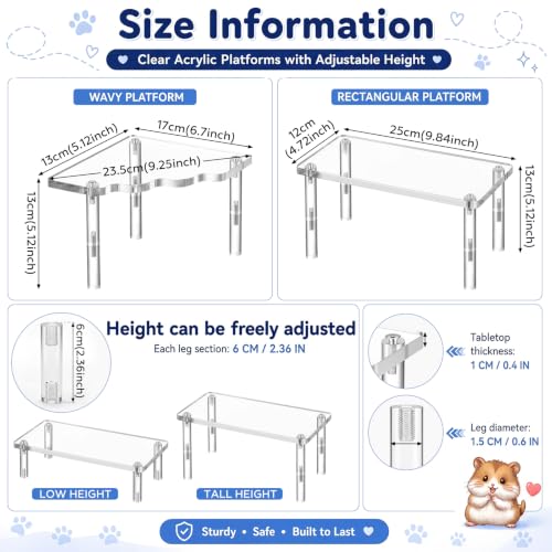 Ripeng 2 Sets Acrylic Hamster Play Platform Cage Accessories Small Pets Plastic Transparent Play Stand for Gerbils Dwarf Syrian Hamsters Mice Chinchilla Parrot Bird Small Animals