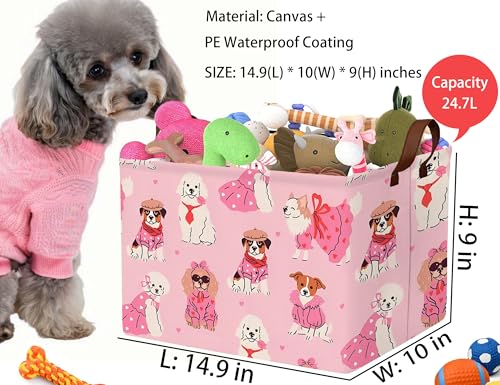 Pink Dog Toy Basket Collapsible Puppy Bin Storage Organizer Large Pet Box With Handles (Girl Dog) - color: Pink Dog