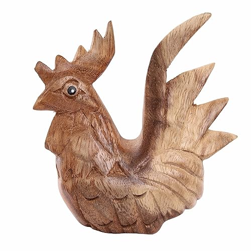 Hand Carved Wooden Rooster Figurine, Handmade Rooster Statue, Rustic Farmhouse Kitchen Decor, Wooden Farm Animal Sculpture, Gift for Rooster Lovers (Natural Rooster) - color: Natural Rooster