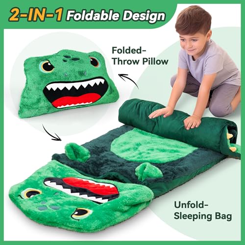 iPlay, iLearn Kids Dinosaur Sleeping Bag, Toddler Boys Daycare Dino Nap Mat | 2 In 1 Plush Animal Slumber Bag, Green Pillow, Happy Travel Sleepover Preschool Birthday Gift for Age 3 4 5 6 7 8 10 12 Child - style: Dinosaur