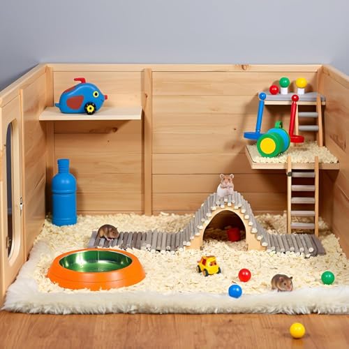Hamster Toys, Flexible Hamster Wooden Bridge Door Fence Hamster Chew Toys Decor Standing Climbing for Gerbil Chinchilla Small Animals Chew Toys(11.8in) - size: 30CM