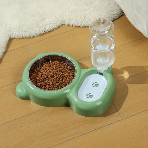 Dog Bowls, Cat Food and Water Bowl Set with Water Dispenser and Stainless Steel Bowl for Cats and Small Dogs - Green - color: Green