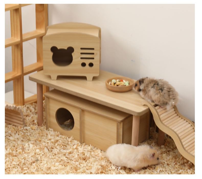 Hamster Play Wooden Platform, Gerbil Cage Waterproof Wood Stand | Waterproof, with Pillars Standing, Surface Play Cage Accessories, detachable,for Syrian Squirrel and Other Small Pets