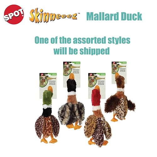 SPOT Skinneeez Mini Mallard Duck 13 Inch Stuffing-Free Plush Squeaky Dog Toy – Soft Interactive Toy for Small and Medium Dogs – Mess-Free Play for Light & Moderate Chewers – Assorted Styles - style: Mini Mallard Duck