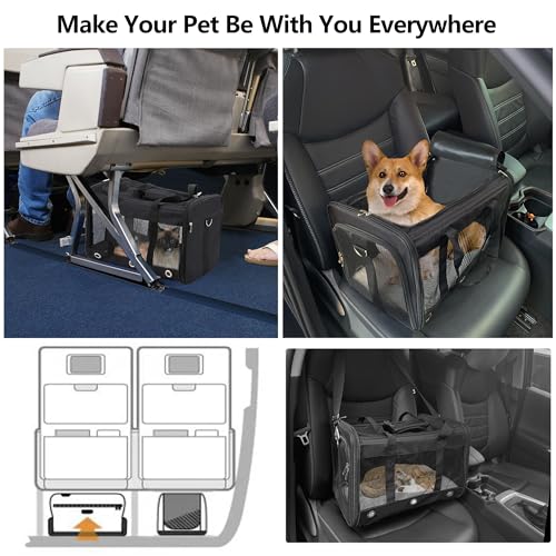 Soft Sided Cat/Dog Carrier,Collapsible Pets Travel Carriers for Pet/Puppy with Shoulder Strap & Removable Mat,Mesh Top Load Small Dogs/Cats Carry Bag Up to 17 Lbs TSA Airline Approved（Black,M） - size: 11.0"L x 11.0"W x 17.0"H