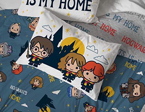 Jay Franco Harry Potter is My Home 5 Piece Full Bed Set - Bedding Features Harry, Ron, Hermoine, Hagrid, and Dumbledore | Hogwarts, Bed in a Bag, Comforter Sheets Pillowcases, Official Product, Soft Microfiber, Machine Washable, Kids Gift - color: Blue, s