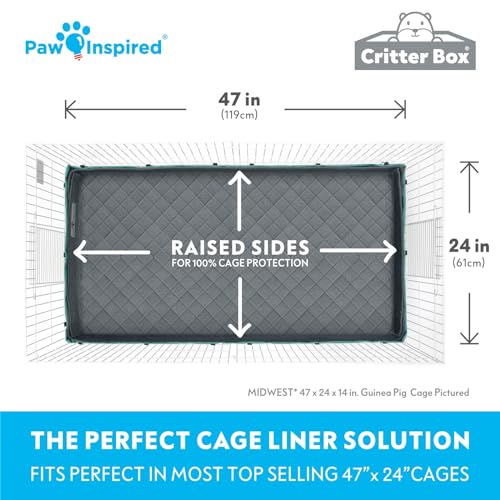 Paw Inspired Reversible Critter Box Raised Sides Liner, Midwest, Gray/Pink | Washable Fleece Cage Bedding for Guinea Pigs Rabbits, Hamsters, Small Animals, Edge Protected Pee Pads - color: Gray/Pink, size: Midwest