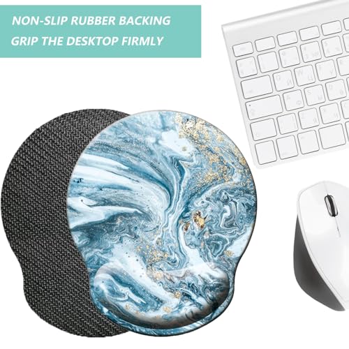 Mouse Pad with Wrist Support, Ergonomic Mouse Pad with Memory Foam Wrist Rest Cushion, Non-Slip Rubber Base Gaming Mice Pad for Home Office Computer Laptop, Blue Marble - color: Blue marble