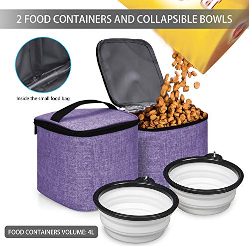 BAGLHER Pet Travel Bag, Double-Layer Pet Supplies Backpack (for All Pet Travel Supplies), Pet Travel Backpack with 2 Silicone Collapsible Bowls and 2 Food Baskets Purple - color: Purple