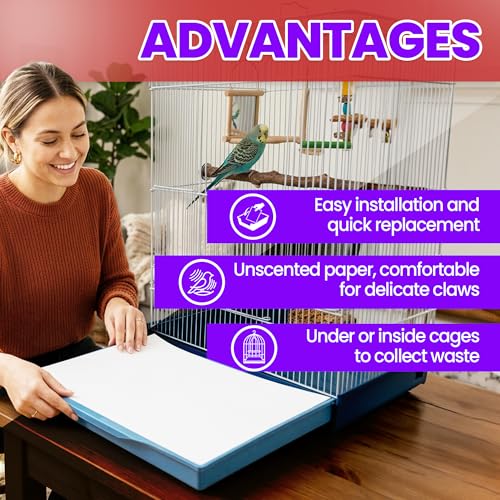 VIOLETTO 120 Sheets Pre-Cut Bird Cage Liners - Unprinted Plain Newsprint Paper, 20" x 18" - Highly Absorbent & Ink-Free Pet Habitat Liners for Parrots, Rabbits & Guinea Pigs | Pre-cut, Unprinted Plain Newsprint Paper, Highly Absorbent & Ink-Free, For Parr