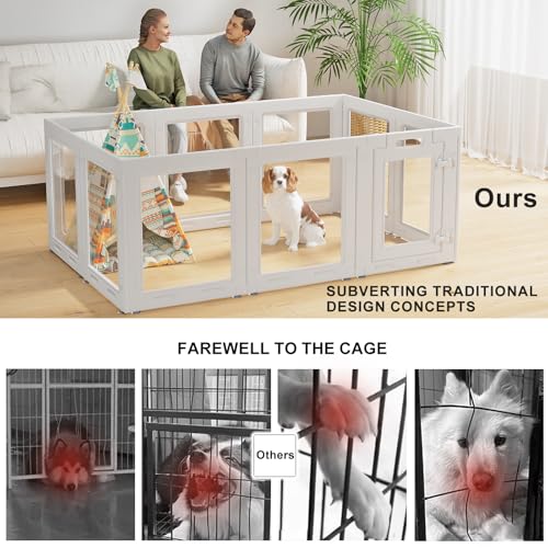 Clear Acrylic Dog Playpen with Door,23.6" Puppy Playpen,Easy Assemble Pet Fence,10-Panel for Puppies/Small Dog Play Pen Indoor (White, 23.6 Inch-H, 10 Panel) - color: White-10