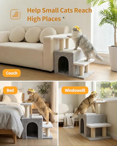 Aechonow 3-in-1 Cat Stairs for High Bed Couch, Multifunctional | Dog Steps for Small Doggie Pet Rabbits,19'' Tall, Beige, Medium - size: M-Beige