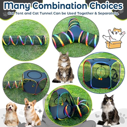 CypherX Outdoor Cat Enclosure, Portable Cat Tent with Tunnel Popup Catio | 7-in-1 modular design: 3 tents, 18" wide tunnels, scratch balls & storage bag. Durable setup for large cats & small pets. - size: 7 in 1 Kingdom(18"W)