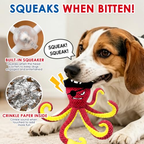 MAXBECK Interactive Octopus Dog Toy, Plush Dog Toy with Crinkle Paper & Squeaker, Tug of War Dog Toy for Small Medium Large Dogs, Soft Dog Chew Toy for Indoor Play, Puppy Training (I-Octopus-Red) - color: I-Octopus-Red