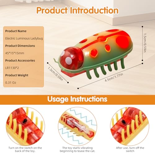 XCZAP Cat Electric Toy Bug – Automatic Rolling Interactive Cat Toy(2-Pack) (A-PC-Luminous Yellow Red) - color: A-PC-Luminous Yellow Red