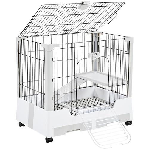 Yaheetech 30'' Small Animal Cage 2-Level Open Top Rabbit Cage on Wheels with Pull-Out Tray for Guinea Pig, Ferret, Chinchilla, Kitten, Bunny Small Animal Hutch, 30'' W × 20'' D × 27'' H - size: 30.0"L x 20.0"W x 27.0"H
