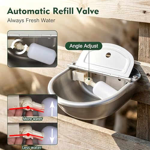 Automatic Dog Water Dispenser - Auto Filling Water Bowl for Dogs, Cats, Chickens and Livestock - Indoor Outdoor Pet Waterer Feeder with Float Valve