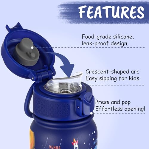 GOPPUS Kids Insulated Water Bottle 12oz, Leakproof Stainless Steel Thermos, BPA Free Double Wall Vacuum Insulated Bottle for School, Travel, Sports & Outdoor Activities, Boys Girls - color: Blue Starry Sky