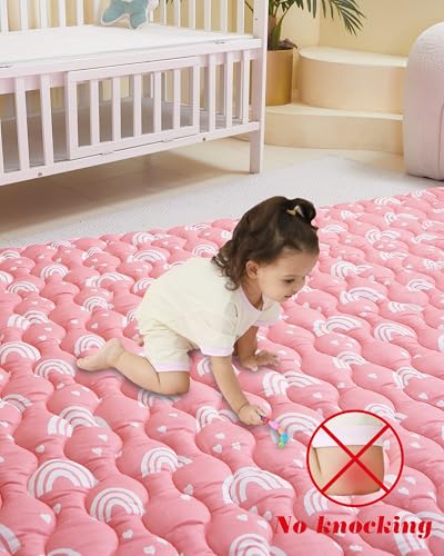 Viviland Baby Mats for Floor, 50x50 Inch Playpen Mat, Thick Playmat for Baby and Toddlers Infants, Non-Slip & Machine Washable, Pink Rainbow - color: Pink Rainbow, size: 50" X 50"
