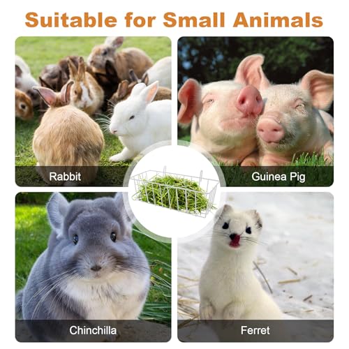 6 Pack Rabbit Hay Feeder, Heavy Duty Metal Bunny Hay Holder with Hooks, 9 x 4 x 3 Inch Hanging Hay Rack for Rabbit Cage, Guinea Pig, Chinchilla, White - color: White