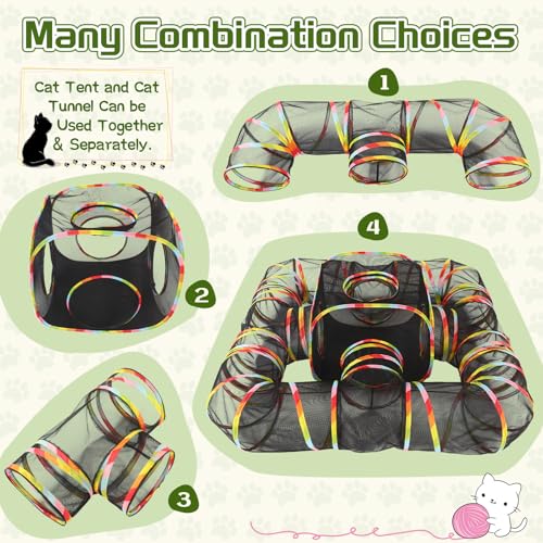 CypherX Outdoor Rainbow Cat Enclosure, 5 in 1 Portable Cat Tents for Outside Cage Free Outside Pet Enclosure Cat Tunnel Outdoor Playground for Indoor Cats and Small Animals - size: 5 in 1 Haven(11.8"W)