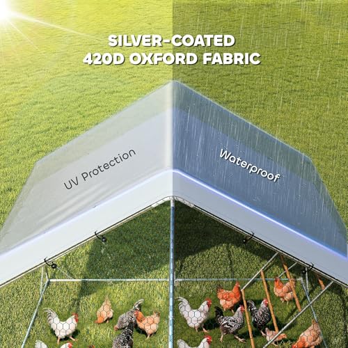 PawHut Metal Chicken Coop with Feeding Door for 24-30 Hens 26'x10'x6.4' | Large Chicken Run Hen House, Waterproof Cover, Hanging Feeder, Perch, Poultry Cage, Outdoor Backyard Farm - size: 315.0"L x 118.1"W x 76.8"H