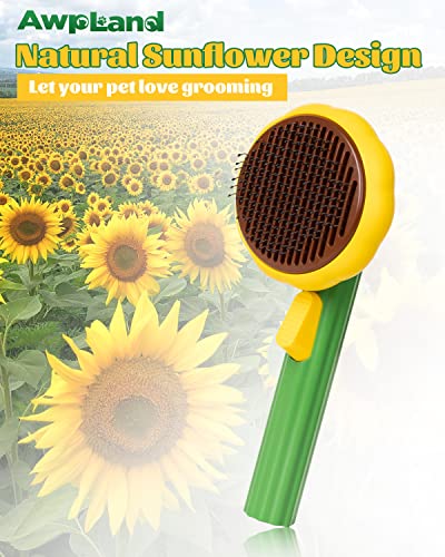 Cat Brush for Shedding, Sunflower Cat Brushes with Gentle Bristles and Release Button, Gentle Self Cleaning Pet Brush for Indoor Cats and Dogs Daily Grooming Tool During Shedding Season - color: Sunflower