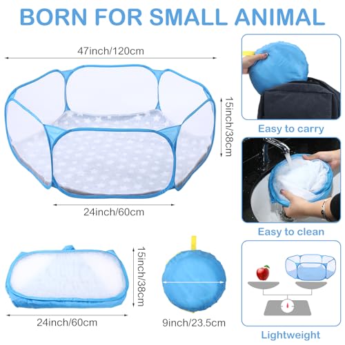Hamster Playpen with Mat Small Animal Cage Tent Breathable Transparent Guinea Pig Playpen Waterproof Portable Yard Fence Mat Foldable Exercise Playpen Outdoor Indoor (Blue,Star) - color: Blue