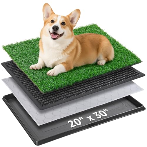 Portable Dog Grass Pad with Tray 20"x30", for Indoor Outdoor Potty Training | Dog Litter Box, Easy to Clean, Pet Loo, Artificial Grass Patch, Washable Pee Pad, Ideal for Patio Balcony Apartment - size: 20"x30"（Potty System)
