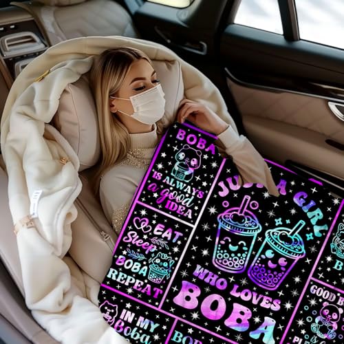 Bubble Tea Blanket Just A Girl Who Loves Boba Decor Stuff Plush Flannel Bedding CBubble Tea Gifts for Girls Women Kids Adults Room Decor 50"X40" - color: Boba, size: 50"x40"
