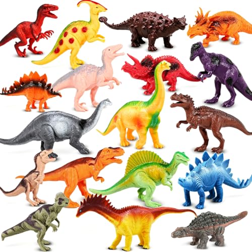 Kimicare Kids Dinosaur Figures Toys, 18 Pcs Plastic Dinosaur Toys for Kids 3-5, STEM Educational Realistic Dinosaurs Figurine Playset for Toddlers, 5 to 7 Inch Dino Toy Birthday Gifts Boys Girls - style: Dinosaur Toys