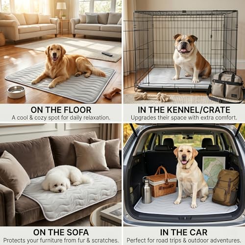 Ruikoo Cooling Dog Mat for Large Dogs, 48" x 28" Self Cooling Dog Pad with Q-Max >0.5, Breathable Washable Non-Slip Orthopedic Dog Bed, Gel-Free Crate Mat for Floor, Sofa, Car & Home - size: Large(48" x 28")