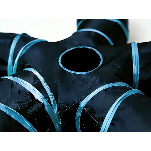 Cat Tunnel for Indoor Cats Large, with Bell Ball S-Shape | 5 Way Collapsible Interactive Peek Hole Pet Tube Toys, Puppy, Kitty, Kitten, Rabbit (Blue & Black) - color: Blue & Black