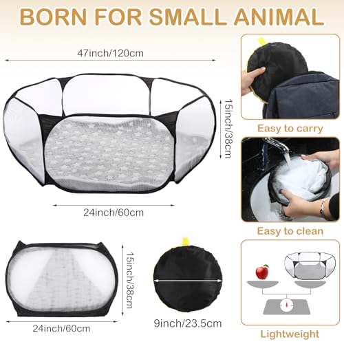 Hamster Playpen with Mat Small Animal Cage Tent Breathable Transparent Guinea Pig Playpen Waterproof Portable Yard Fence Mat Foldable Exercise Playpen Outdoor Indoor (Black,Star) - color: Black