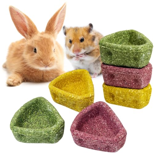 6 PCS Bunny Chew Toys for Teeth Natural Guinea Pig Treat Sweet Potato Pumpkin and Timothy Hay Chewing Bowl Edible Small Animal Molar Toys for Rabbit Chinchilla Hamster Gerbil Rat - color: Triangle,Multi-colored
