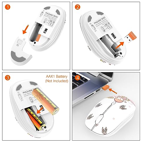 FMOUSE Cute Cartoon Silent Wireless Mouse, Dual Mode Bluetooth & USB 2.4G | Rabbit & Girl Pattern, Ideal for Kids Students & Office Use | AA Battery Powered | Compatible with Laptop Mac iPad Tablet PC - color: Rabbit & Girl