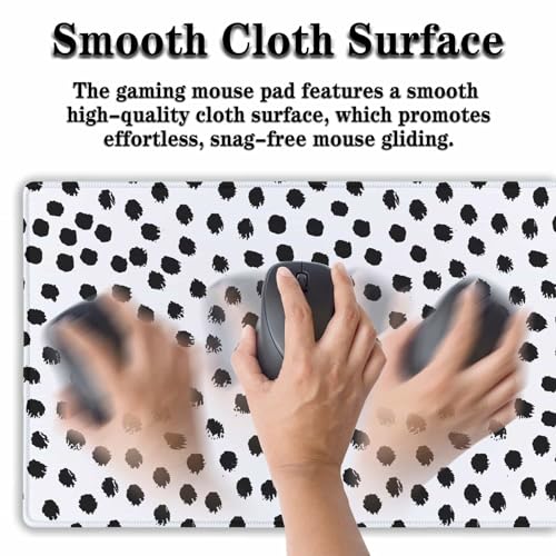 Big Gaming Mouse Pad - Black/White Desk Pad, Large Non-Slip Rubber Base Waterproof with Stitched Edges, 35.4 X 15.7 inch for Work/Game/Home - color: Polka Dots,Brush Strokes Dots