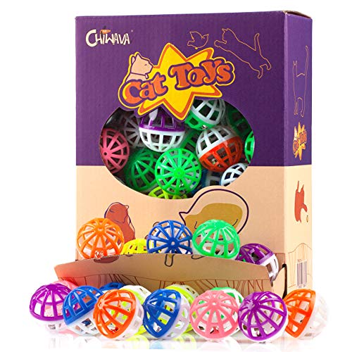 CHIWAVA 45PCS 1.6'' Cat Toy Ball with Bell Plastic Lattice Jingle Balls | Kitten Chases Pounce Rattle Toys, Assorted Color, Lightweight Interactive Indoor Exercise Play for Cats