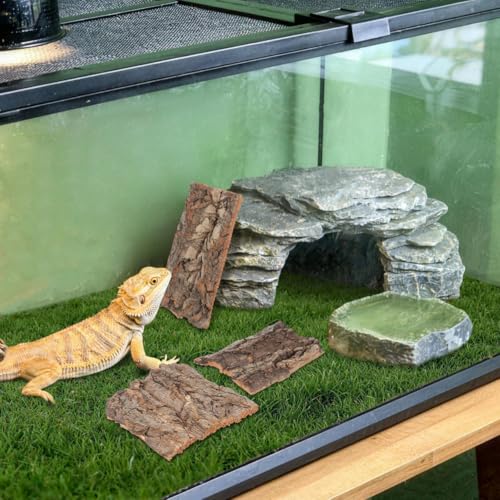 TOYANDONA Reptile Bark Hide 4 Pcs Tree Bark Pieces for Climbing Platform Terrarium Decor for Snake Lizard Gecko Tortoise Habitat Accessories 5.11 X 1.49 X 0.39 in
