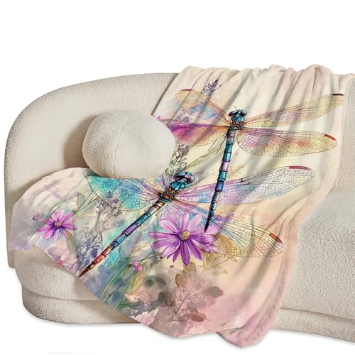 Dragonfly Blanket, Dragonfly Throw Blanket, Floral Animal Fuzzy Plush Blankets Ultra Soft Gift for Women Kids Teens Men Girls Boys Stuff Decor for Home Bedding Sofas Couch 60"X50" - color: Dragonfly, size: 60"x50"