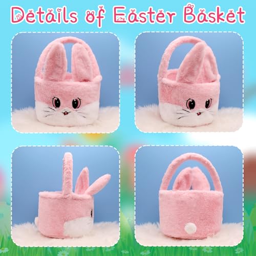 Easter Basket for Kids, Easter Baskets with Handle for Easter Eggs Hunting, Easter Basket Cute Pink Bunny Bags, Easter Theme Party Favor Easter Gifts for Girls Boys (Pink)