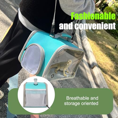 WEVONIGU Scratch-Resistant Bearded Dragon Backpack Foldable Gecko Carrier Ventilation Travel Bag with Clear View Window Dual Carry Cage Options for Travel Hiking & Vet Visits - color: Green, size: 8.0"L x 7.0"W x 5.0"H