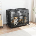 56 inch Heavy Duty Indestructible Dog Crate, Steel Double Door Indoor High Anxiety Cage for Large Giant Dogs, Escape-Proof Chewproof Pet Kennel with Trays and Wheels, Extra Large XL XXL - size: 55.5"L x 29.1"W x 46.1"H