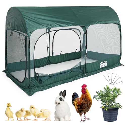 ANC POP Portable Chicken Run Large Pop-Up Chicken Pen for Small Animals Outdoor Gardening Net with 3 Doors and Handbag, Easy to Install and Storage, Green - size: 6.56 × 3.3 FT