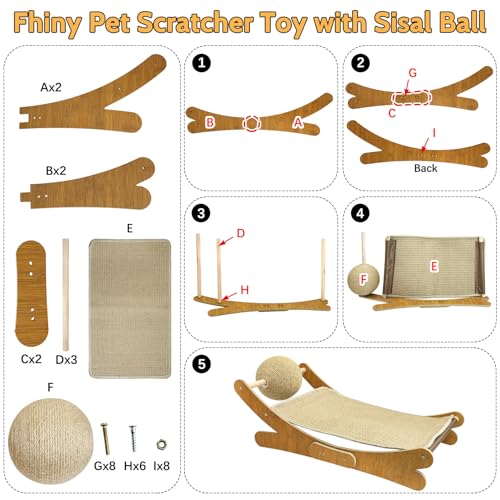 Fhiny Rabbit Scratch Toy, Natural Sisal Bunny Scratching Ball with Sisal Pad Scratcher Bed Hammock Bunny Claw Interactive Toys Mini Beach Chair Nail Scratching Post Mat Lounge for Indoor Kitten Ferret