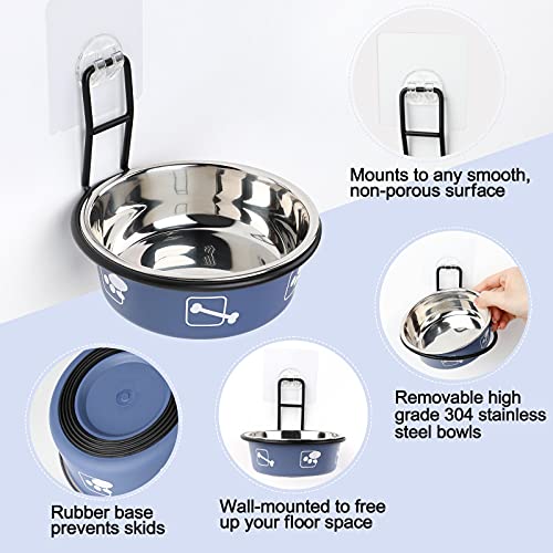 Torlam Cat Feeder, Wall Mounted, Raised Stainless Steel Bowls with Stand, Nonslip No Spill, 2 Packs (Blue) - color: Blue