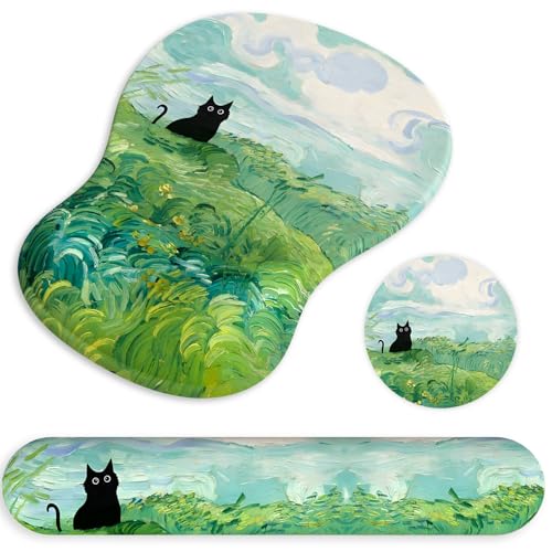 Ergonomic Mouse Pad with Wrist Rest and Keyboard Wrist Rest, Gel Mousepad and Wrist Rest for Computer Keyboard, Pain Relief, Non-Slip PU Base, Mouse Pad with Wrist Support for Gaming, Office, Cat - color: Cat