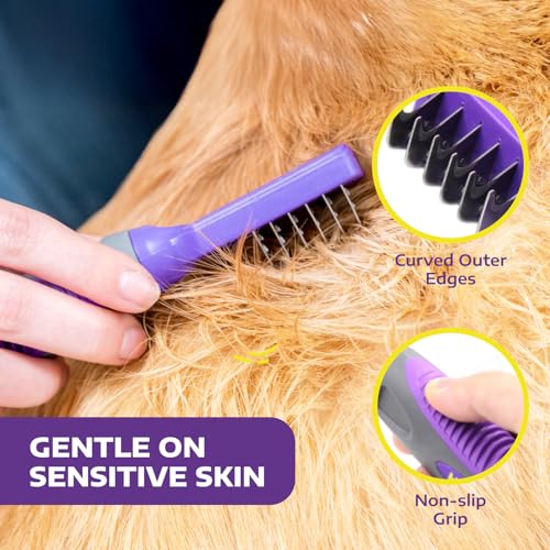Hertzko Dematting Comb for Dogs Grooming Tool for Long and Short Haired Pets - Matted Cat Fur Remover for Small Dogs, Cats, and Rabbits - Tangle and Knot Remover Brush - size: 6 Teeth